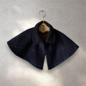 The Capelet in navy windowpane brushed wool