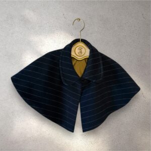 The Capelet in navy chalkstripe brushed wool