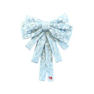The pale blue & silver tone flower jacquard bow